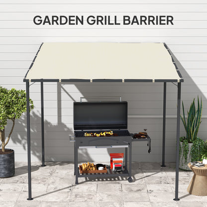 Outsunny 2.4 x 2.4 m Wall Mounted Pergola Gazebo with PA Coating Fabric and Metal Frame, UPF30+, Lean to Garden Gazebo, Wind Resistant Outdoor Sun Shade Shelter for Garden, Deck, Cream White 