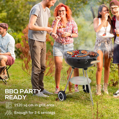 Outsunny Portable Round Kettle Charcoal Grill BBQ Smoker with Lid Outdoor Heat Control Party Patio Barbecue Garden 