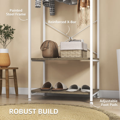 HOMCOM Hallway Coat Rack and Shoe Bench Tree - Grey 