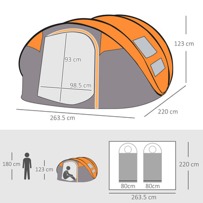 Outsunny 4-5 Person Pop-up Camping Tent Family Tent w/ 2 Mesh Windows & PVC Windows Portable Carry Bag for Outdoor Trip, Orange 