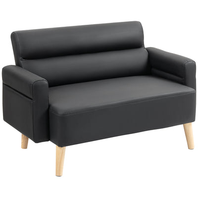 HOMCOM Small Faux Leather 2 Seater Sofa Settee - Black 