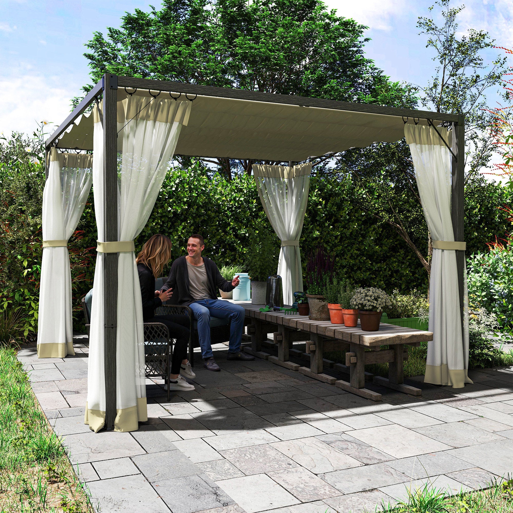 Outsunny 3 x 3m Aluminium Frame Pergola, with Retractable Roof - Khaki 