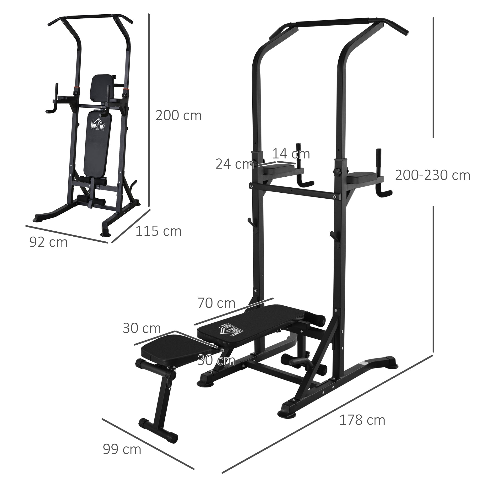 HOMCOM Pull Up Station with Adjustable Weight Bench, Dip Station and Barbell Rack, Multi-Function Power Tower Free Standing Pull Up Bar for Home Gym 