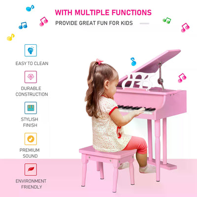 HOMCOM 30 Keys Mini Kids Piano for Child with Music Stand and Bench Best Gifts Toy 