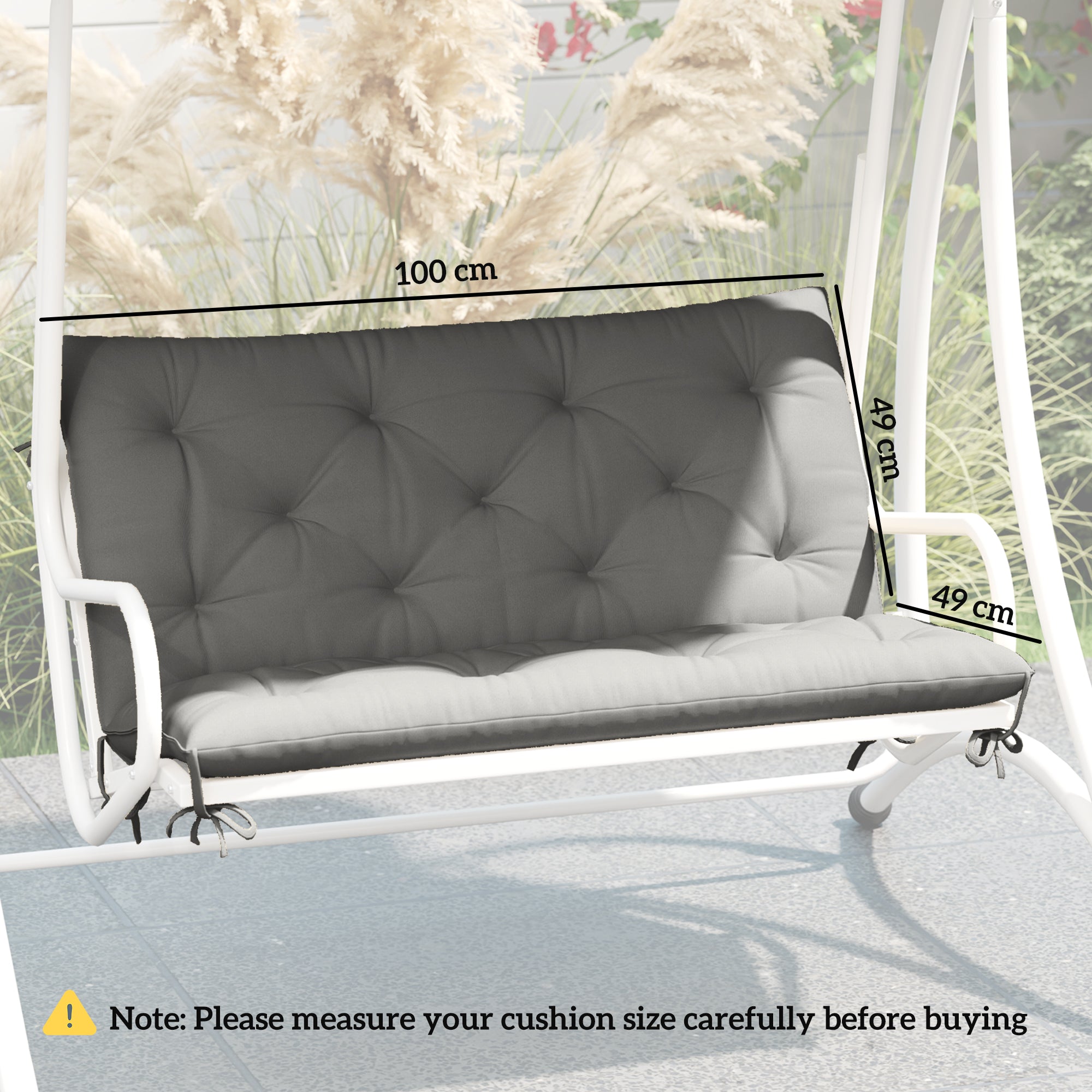 Outsunny 2 Seater Bench Pad, Garden Chair Cushion with Back and Ties for Indoor and Outdoor Use, 98 x 100 cm, Light Grey 