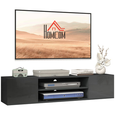HOMCOM Floating TV Stand Cabinet for TVs up to 60", Wall Mounted TV Unit with Open Shelf, Storage Cupboards and Cable Management for Living Room, Grey 