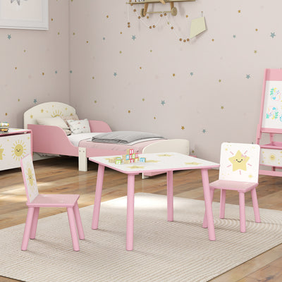 AIYAPLAY 3-Piece Toddler Table and Chair Set, Kids Table with 2 Chairs Set for Bedroom, Nursery, Playroom, Pink 