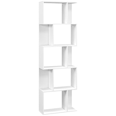 HOMCOM Bookcase, S-Shaped Wooden Bookshelf, 5 Tiers Freestanding Storage Shelf, Home Office Display Stand Rack, White 
