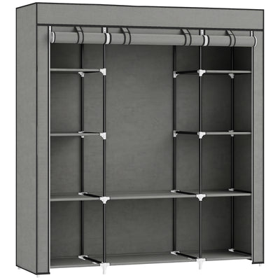 HOMCOM Clothes Storage Organiser with Hanging Rail, Shelves, Portable Wardrobe, Foldable Fabric Wardrobe, Dark Grey