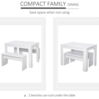 HOMCOM Kitchen Dining Table and 2 Benches Set, Table and Chairs Set for Limited Space, White 