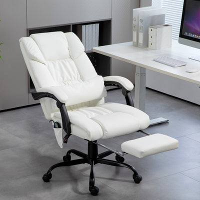 Vinsetto 6-Point Massage Office Chair, PU Leather Desk Chair with Adjustable Height and Footrest for Home Office, White 