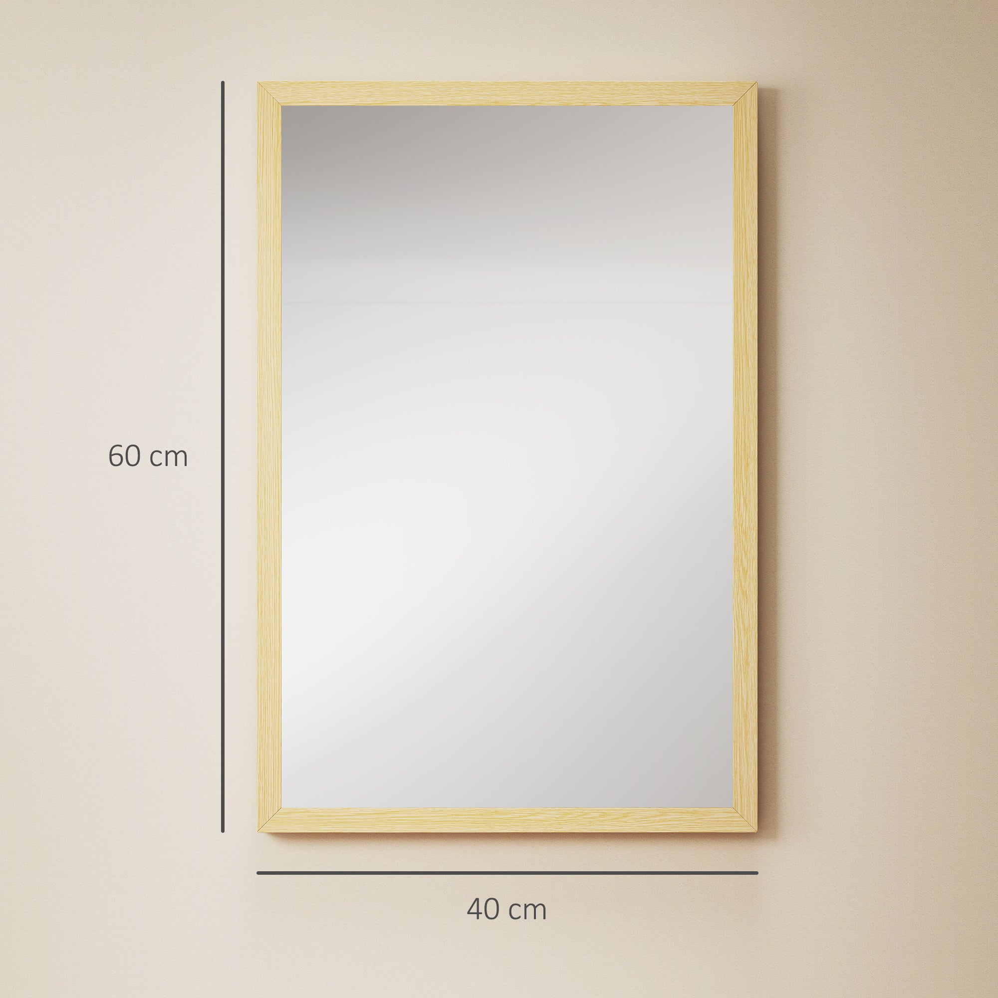 HOMCOM Wall Bathroom Mirror, 60 x 40 cm Wall-Mounted Mirror for Living Room, Bedroom, Hallway, Natural Wood Finish 