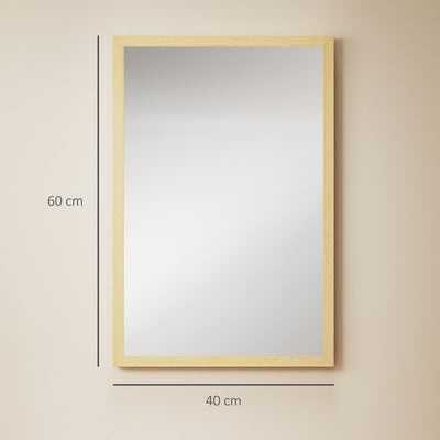 HOMCOM Wall Bathroom Mirror, 60 x 40 cm Wall-Mounted Mirror for Living Room, Bedroom, Hallway, Natural Wood Finish 