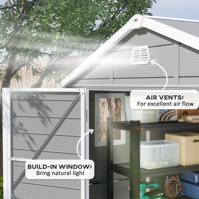 Outsunny 7.9ft x 6.2ft Aluminium Frame and Plastic Wall Shed, with Foundation - Light Grey 