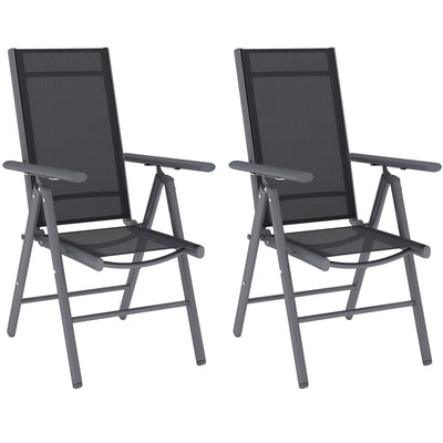 Outsunny Set of 2 Folding Chair, Aluminium Frame Outdoor Camping Chairs with Breathable Mesh Back and Seat, Garden Chair Set with Armrests for Balcony, Dark Grey 