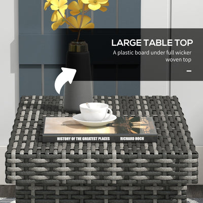 Outsunny Foldable Outdoor Coffee Table, Steel Frame Rattan Side Table, Coffee Table Side Table for Garden, Mixed Grey 