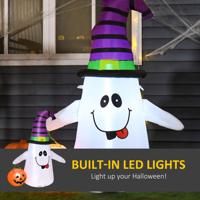 HOMCOM 1.2m Witch Ghost Halloween Inflatable Decoration w/ LED Lights Fan Accessories Pumpkin Lantern Kids Adult Fun Weather-Resistant Indoor Outdoor Seasonal 