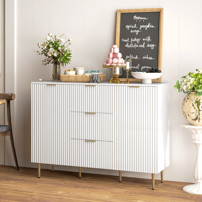 HOMCOM Sideboard Buffet Cabinet, Modern Kitchen Storage Cabinet with 3 Drawers and Adjustable Shelves, Living Room Cabinet with Metal Legs for Hallway, White 