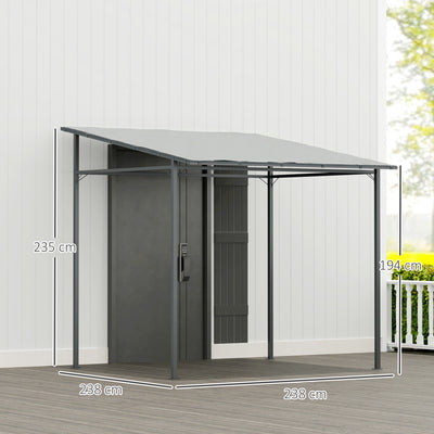 Outsunny 2.4 x 2.4 m Wall Mounted Pergola Gazebo with PA Coating Fabric, Metal Frame, UPF30+, Lean to Garden Gazebo, Light Grey 