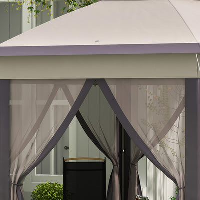 Outsunny 3 x 4m Garden Gazebo Hexagon Pop Up Party Tent Canopy Double Roof Instant Shelter with Netting and Carry Bag for Outdoor Patio, Beige 