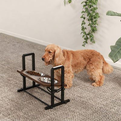PawHut Raised Dog Bowls with Stand, 4 Heights Adjustable Pet Feeder with 3 Adjustable Angles for Small, Medium & Large Breeds, Brown 