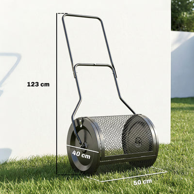 Outsunny Compost Spreader, 20" Peat Moss Spreader with Detachable U-Shaped Handle and Metal Mesh Basket 