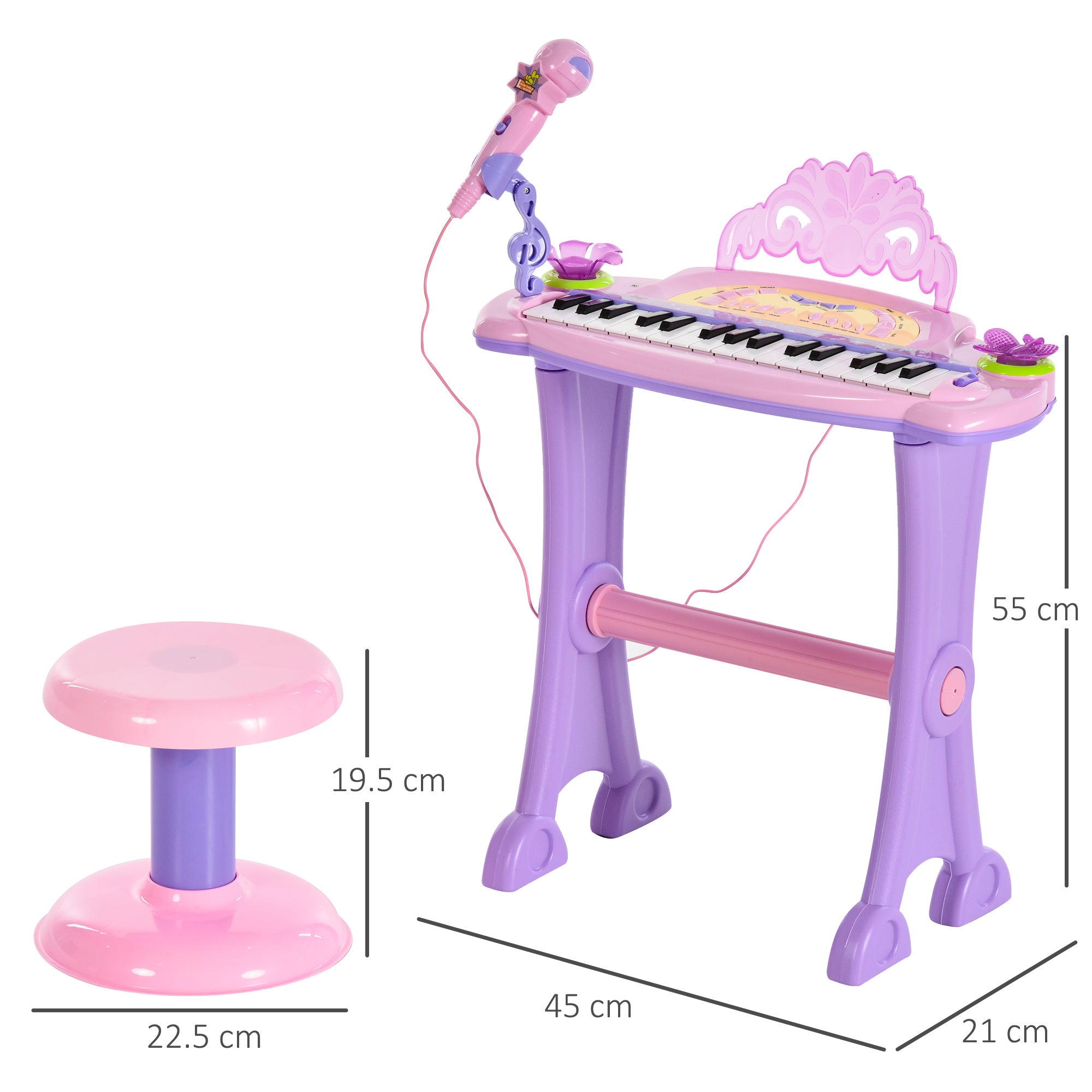 HOMCOM 32 Keys Kids Mini Electronic Keyboard Musical Instrument Educational Game Toy Children Grand Piano Stool Micropho 