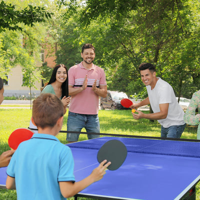 SPORTNOW 9FT Foldable Table Tennis Table, with Cover, Net, Paddles, Balls - Blue 