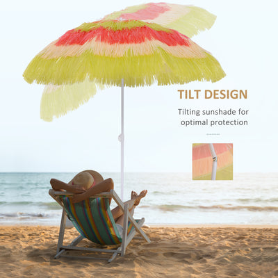 Outsunny 1.6m Patio Garden Hawaii Beach Sun Umbrella Sunshade Hawaiian Folding Tilting Crank Parasol (Multicolor) 