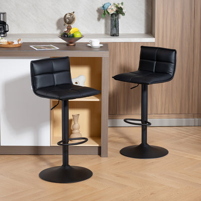 HOMCOM Set of Two Modern Faux Leather Bar Stools - Black 