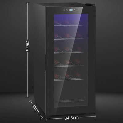 HOMCOM 50L Wine Cooler, 18 Bottles Freestanding Wine Fridge with Glass Door, LED Light, Temperature Control and Digital Touch Screen, Black 