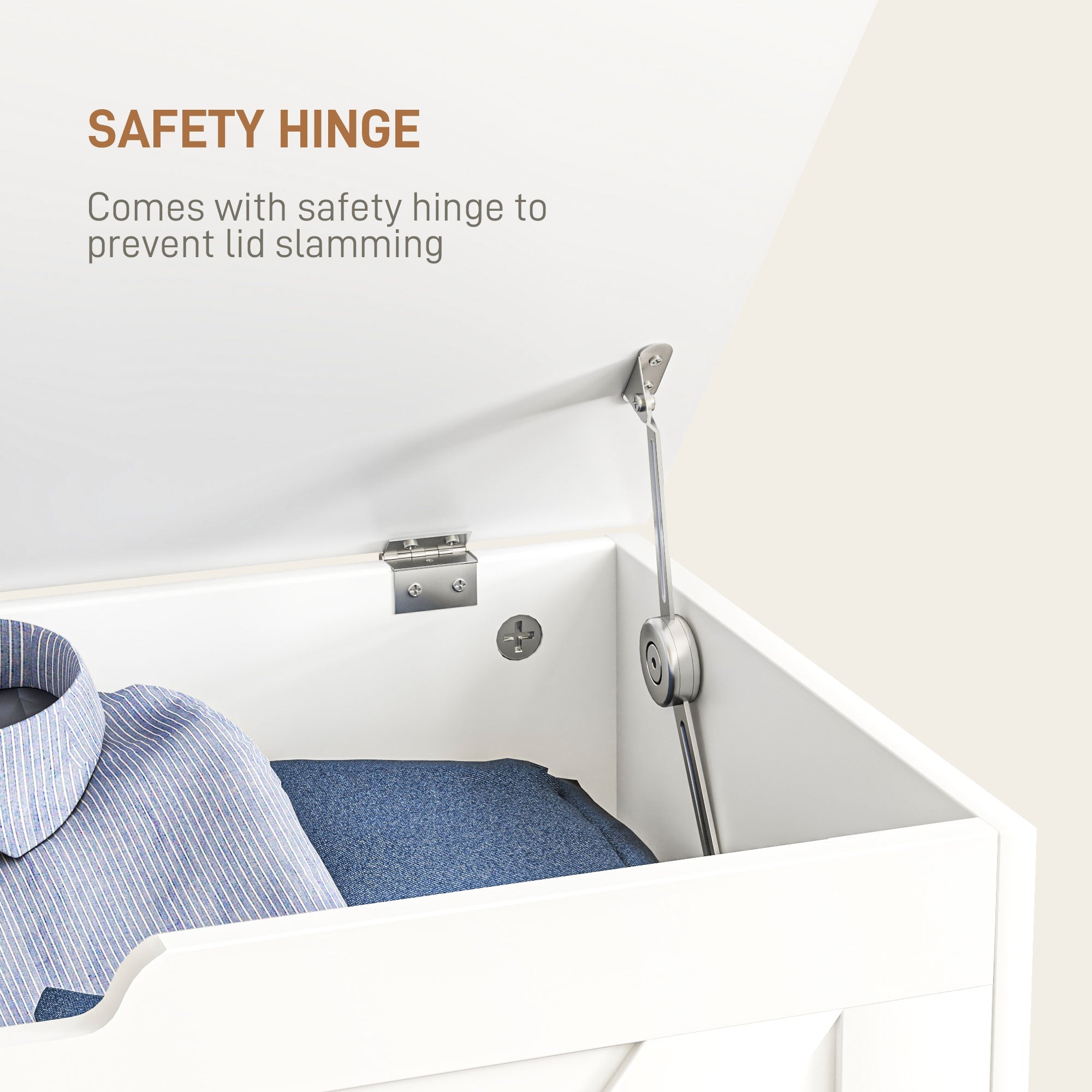 HOMCOM 100L Home Storage Box, with Safety Hinges - White Wood-Effect 