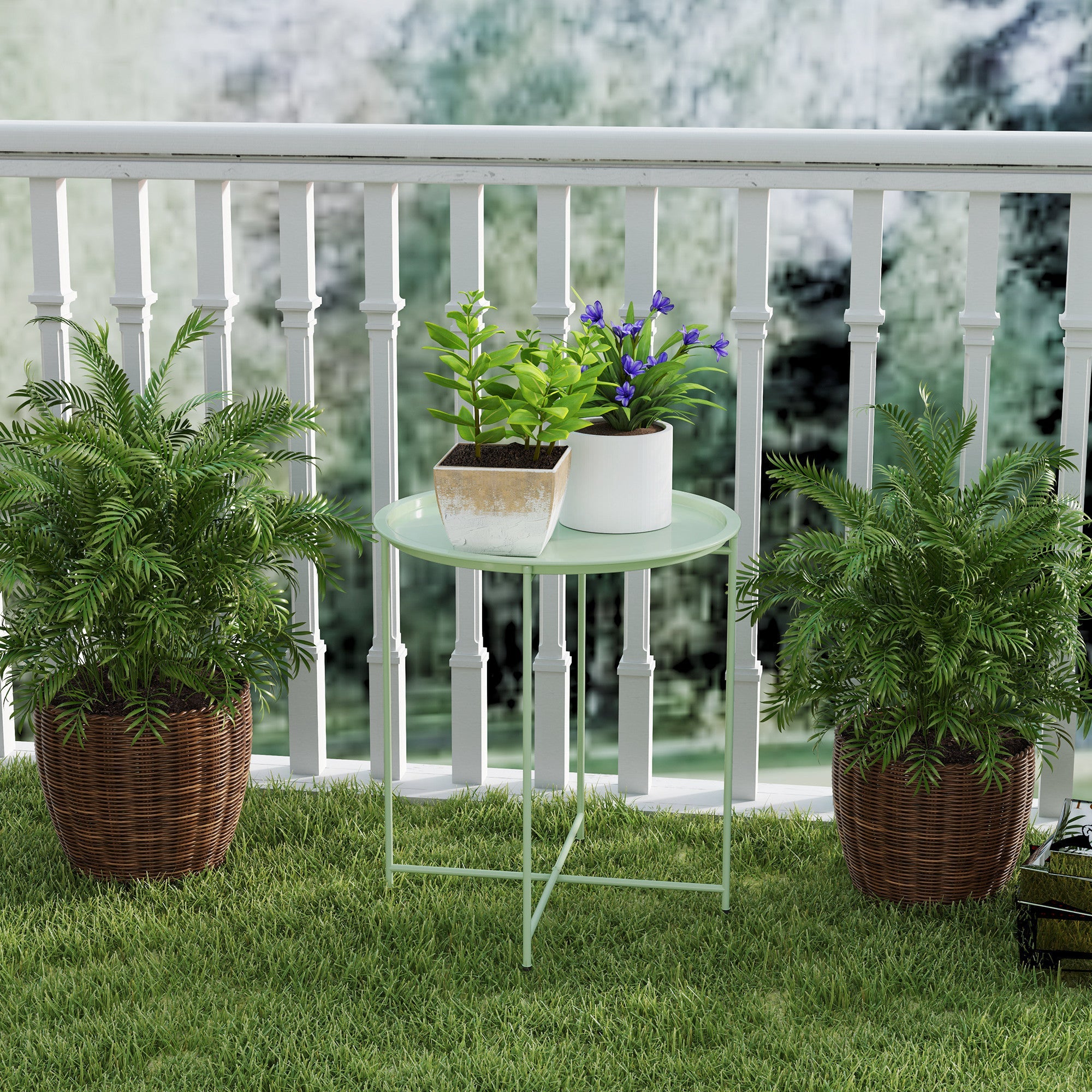 Outsunny Steel Removable Tray Top Garden Table - Green 