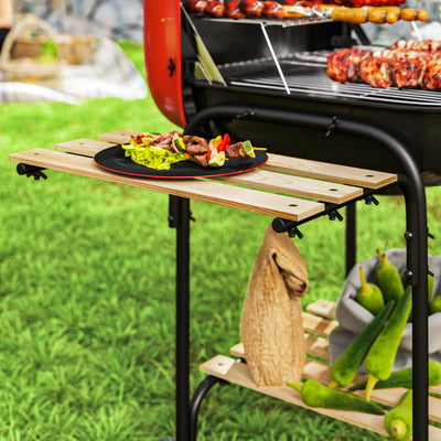 Outsunny Charcoal Barbecue Grill Portable BBQ Grill with 1840 cm² Cooking Area, 3 Shelves, Adjustable Vent, Lockable Lid, Wheels for Outdoor Cooking, Garden Party, Red 