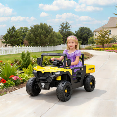 AIYAPLAY Kids Ride on Car, 12V Electric Kids UTV with Electric Dump Bed, 4-Wheel Suspension for 3-8 Years, Yellow 