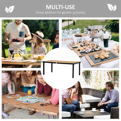 Outsunny Aluminium Outdoor Garden Dining Table for 8 People, Faux Wood Top, for Garden, Patio, 190 x 90 x 74 cm, Natural 