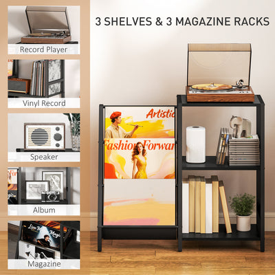 HOMCOM 3-Tier Record Player Stand, End Table for Living Room, Bedroom - Black Wood Effect 