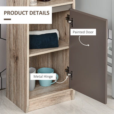 HOMCOM Freestanding Bathroom Storage Cabinet w/ 2 Cupboards 2 Compartments Home Organisation Anti-Tipping Elevated Base 30L x 24W x 170H cm Grey&Brown 
