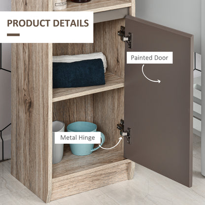 HOMCOM Freestanding Bathroom Storage Cabinet w/ 2 Cupboards 2 Compartments Home Organisation Anti-Tipping Elevated Base 30L x 24W x 170H cm Grey&Brown 