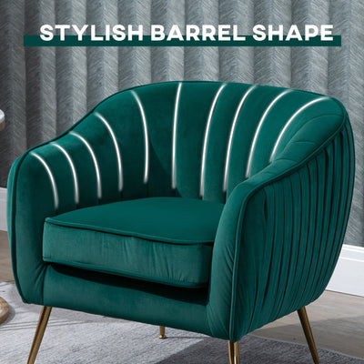 HOMCOM Velvet-Feel Shell Back Accent Chair - Green 