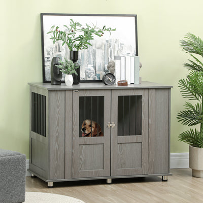 PawHut Dog Crate Table for Medium and Large Dogs with Magnetic Door for Indoor Use, 114 x 60 x 82 cm, Grey 