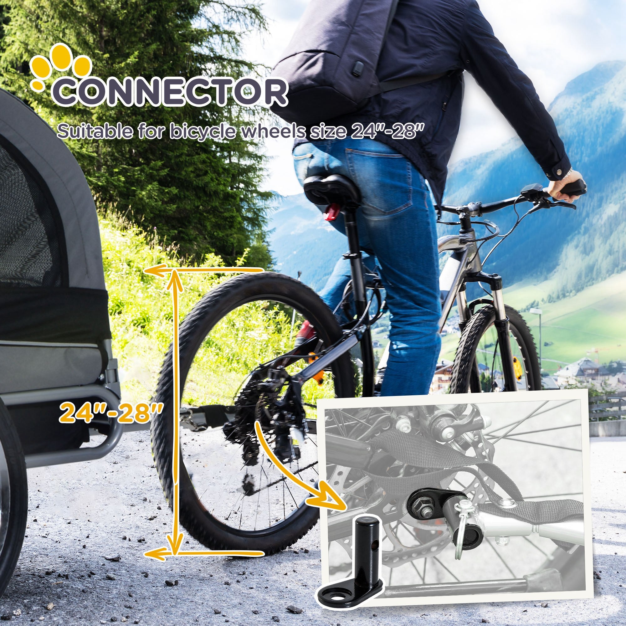 PawHut Steel Dog Bike Trailer Pet Cart Carrier for Bicycle Kit Water Resistant with Hitch Coupler Travel Grey and Black 