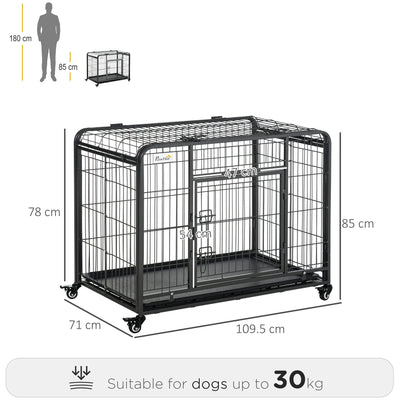 PawHut Metal Dog Cage Kennel Locking Door & Wheels Removable Tray Openable Top For Large Pets 109.5 x 71 x 78 cm 