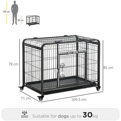 PawHut Metal Dog Cage Kennel Locking Door & Wheels Removable Tray Openable Top For Large Pets 109.5 x 71 x 78 cm 