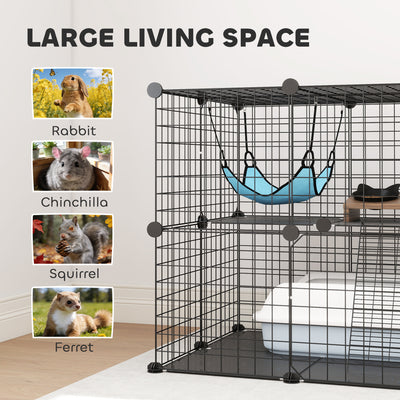 PawHut Indoor Cat Cage DIY Customizable 2-Tier Indoor Cat Enclosure with 2 Doors and Hammock 70 cm Black 