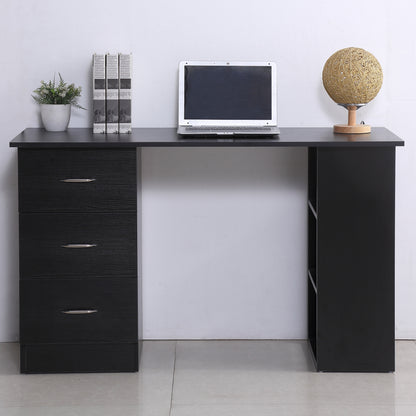 HOMCOM Computer Desk, Writing Table, PC Workstation with 3 Storage Shelves and Drawers, Silver Handle, for Home Office, Black 