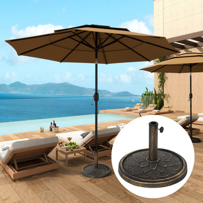 Outsunny 12kg Resin Garden Parasol Base, Round Umbrella Base, Heavy Duty Sun Umbrella Base for 32, 38, 48 mm Umbrella Poles for Deck Poolside, Bronze Tone 