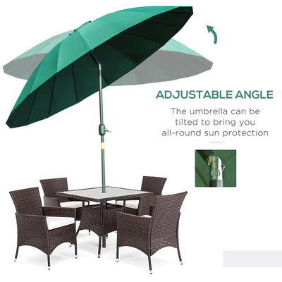 Outsunny 2.5m Shanghai Garden Parasol Umbrella with Crank & Tilt, Adjustable Outdoor Sun Shade, Green 