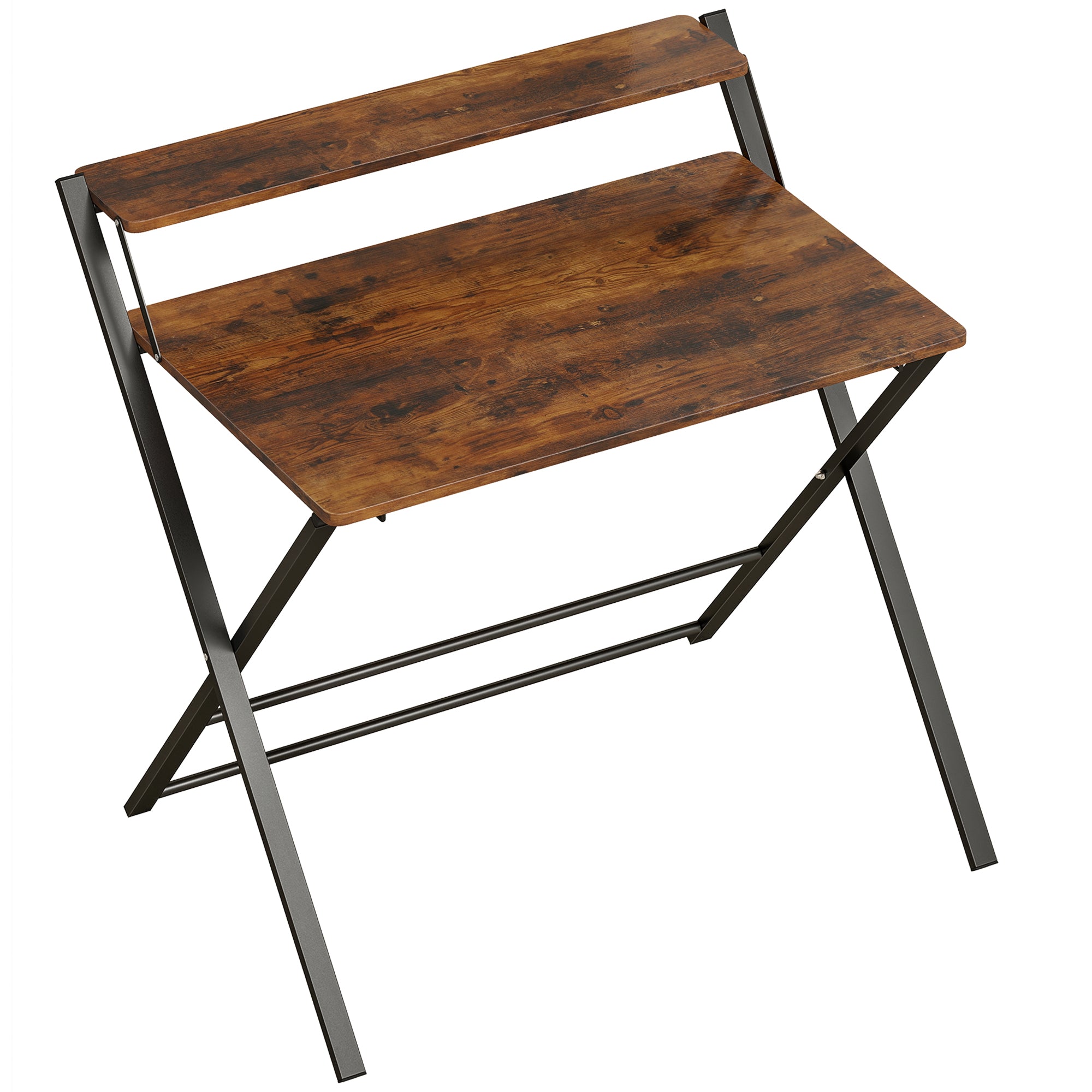 HOMCOM Compact Folding Desk for Small Spaces with Storage Shelf for Home Office, Rustic Brown 