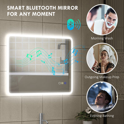 HOMCOM 60 x 80 cm Backlit Illuminated Bathroom Mirror with LED Lights and Bluetooth - Silver Tone 